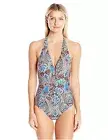 Jantzen Paisley Halter Plunge Neck 1-Piece Swimsuit Size: 12