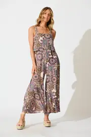 Sandcastle Jumpsuit Sleeveless in Beige Cream With Purple Paisley 8