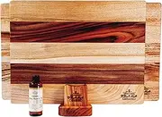 Orana 40x31cm, 50x31cm Camphor Laurel Edge Grain Set with 2 Boards Stand and Mineral Oil 100ml Made in Australia Anti-Bacterial Handmade Chopping Cutting Board (Edge 2 Boards Set)