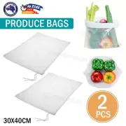2x Reusable Produce Bag Drawstring Fruit Vegetable Grocery Food Storage Mesh Net