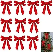 10Pack Large Christmas Bows Velvet Red Christmas Bows Holiday Colourful Bows Decorations for Wreath Velvet Bows Decor for Christmas Tree Topper, Front Door, Outdoor (Large Red)