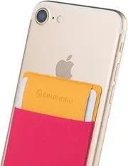 Sinjimoru Secure Card Holder for Back of Phone, Stretchy Fabric Cell Phone Wallet Stick On Credit Card Case for iPhone & Android. Sinji Pouch Flap Pink