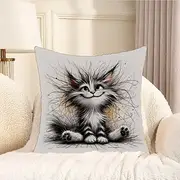 Funny Animal Decorative Toss Pillows Cover 1PC Soft Square Couch Cushion Case Pillowcase for Bedroom Livingroom Sofa Chair Crazy Cat