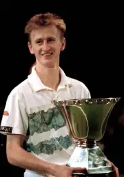 Petr Korda Czech Republic poses with the trophy after defeating Mi- Old Photo