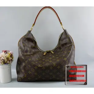 優買二手精品名牌店 LV M40587 Sully 原花 老花 字紋 扁帶 拉鍊 肩背包 購物包 牛角包 彎月包 美品