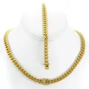 8mm Miami Cuban Link Bracelet 8'' & Chain 20'' 18k Gold Plated Stainless Steel