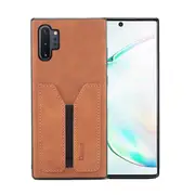 Denior For Samsung Galaxy Note 10 Plus Leather Case with Elastic Wallet Card Holder Slot Pocket Cover - Brown