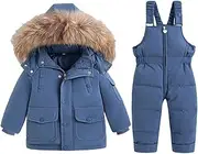 [Fouyada] Kids 2-Piece Snowsuit Ski Suits Boys Puffer Down Girls Jacket Snow Bib Pants, Blue-sets, 2-3T