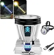 evtbtju Super Bright Rechargeable High Power Headlamp,Head Lamps LED Rechargeable Super Bright,LED Rechargeable Headlamp,German XPG High-Power Headlamp,Outdoor LED Spotlight Waterproof (White Light)
