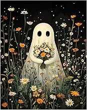 hkejoi Ghost Paint by Numbers Kit for Adults, Ghost Adult Paint by Number Kits on Canvas Flowe,Acrylic Ghost Paint by Number for Adults Beginners for Gift Home Decor 16x20 Inch