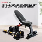 Powertrain 48KG Adjustable Dumbbell Set - Gold with FID Weight Bench