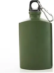 Canteen Water Bottle, 500Ml 4x6" Water Canteen, Army Green Aluminum Alloy Leakproof Flat Bottle with Clip for Outdoor, Hiking, Camping, Portable, Flat