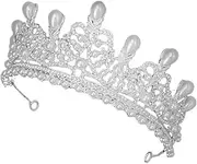 TINEASUR Bridal Crown Flowers Wedding Dress Gown Bouquet Princess Crowns Women Jewelry Headpiece Wedding Decorations Brides Bride to Be Crown Tiara Princess Bride Silver Wedding Pearl White
