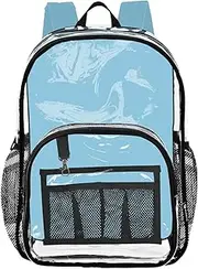 [GuoChe] Clear Backpacks Sky Blue Clear Bookbag For Teen Girls Transparent PVC Backpacks, Sky Blue, 10.6" x 7" x 15.7", Art Deco