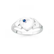 Silver Blue Stone Heart Signet Ring Size G in Blue