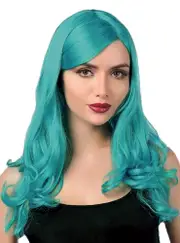 Long Curly Turquoise Blue Womens Costume Wig
