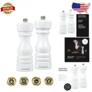 Contemporary 7" Salt Mill & Carbon Steel Pepper Grinder - White Gloss Finish