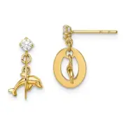 14k 14kt Yellow Gold Madi K CZ Oval with Dolphin Dangle Post Earrings