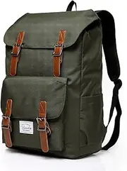 Backpack for Men Women,Vaschy Vintage Large Laptop Backpack Casual School Daypack Lightweight Camping Rucksack Travel Backpack Bookbag with15.6in Laptop Sleeve Green