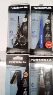 4x tweezerman accessories facial scissors,skant tweezer,folding lash comb,wide g