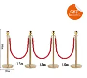 4 Gold Queue Barriers Stand Post 3 TWISTED Rope Crowd Control Bollards Stanchion