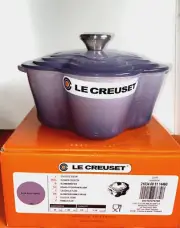 NIB Le Creuset Flower Cast Iron Cocotte Dutch Oven 2.25Qt Blue Bell Purple
