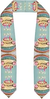 [SKKNT] Happy Birthday Big Cake Print Graduation Shawl Stole For Academic Commencements Honor Sash Congratulations Gift
