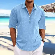Men's Shirt Linen Shirt Summer Shirt Beach Wear Plain Vacation Casual Black White Blue Green Long Sleeve Lapel Spring Summer Clothing Apparel