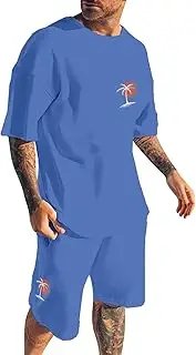 [Generic] Suits for Men Tall Color Beach Coconut Tree Print T Shirt Shorts Set Holiday Casual Fashion Skeleton Suit Men