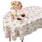 Pink Rose Oval Tablecloth 60 x 84 Inches, Pink White Floral Spring Tablecloth...
