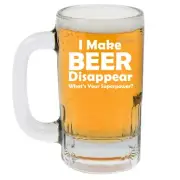 12oz Beer Mug Stein Glass Funny I Make Beer Disappear What's Your Superpower