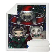 Cute Fairy and Christmas Ferrets Throw Blanket