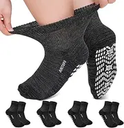 [LOFIR] Diabetic Socks for Men and Women: Bamboo Diabetic Socks without Elastic Waistband and Seam for Women - ABS Non-Slip Socks with Comfort Band for Seniors Swollen Feet 4 Pairs 39-50