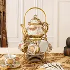 Porcelain Tea Set Coffee Cup/teacup, Saucer, Spoons, Teapot and Storage Rack