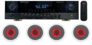Rockville SINGMIX 5 Bluetooth Home Receiver Amp+(4) 6.5" LED Ceiling Speakers