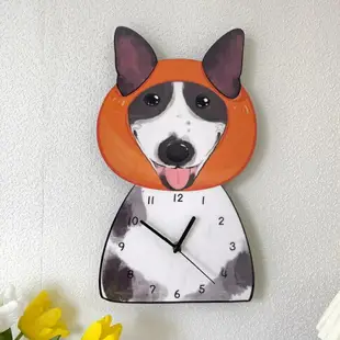 卡通時鐘 創意牛頭梗狗狗時鐘 個性裝飾掛牆靜音鍾 表 房園客廳時鐘 表