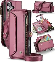 ELEPIK for iPhone 16 Plus Case, Adjustable Crossbody Wallet Case with Card Holder, Kickstand, [RFID Blocking] [Crossbody & Wrist Strap] Durable PU Leather Magnetic Phone Case, Red