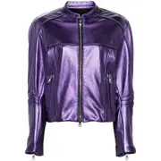 [Laquan Smith] Laquan Smith Metallic Leather Bomber Jacket S PURPLE