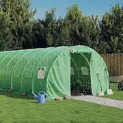 Spacious Greenhouse with Steel Frame in Green 14x3x2 m | Durable PE Cover for Outdoor Garden Plants, UV-Resistant and Weather-Protected | Portable Dome Tent with Roll-Up Door and Windows