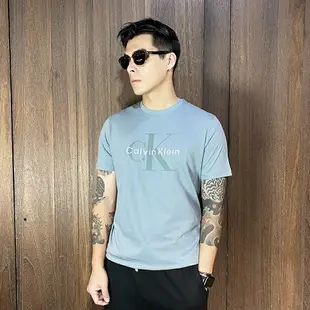美國百分百【全新真品】Calvin Klein 短袖 棉質 T恤 CK 上衣 T-shirt logo 短T 灰藍 CR08