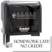 Large Self-Inking Homework Late No Credit Stamp Size 7/8" Tall x 2-1/4" Wide