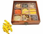 Sheesham Wooden Table Top Wooden Masala Box For Kitchen Wooden Spice Box Set