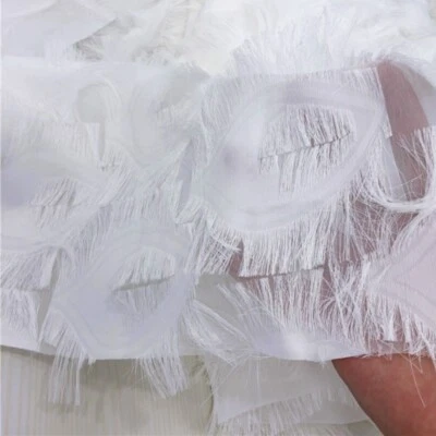 Chiffon Jacquard Fabric Peacock Feather Pattern Tassel Fringe Dress Sew Material