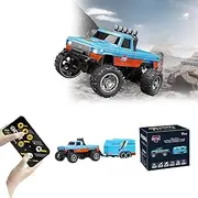 Stackpread Mini Rc Monster Truck, 1/64 Scale Alloy Rc Big Wheel Truck with Trailer Box, Aerospace-Grade Alloy Construction, Powerful Tow Functionality, Christmas Surprise for Kids (Orange Blue)
