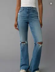 American Eagle AE Next Level Stretch Super High Waisted Ripped Flare Jeans 0 R
