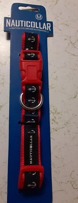 Nauticollar Anchor Nylon Ribbon Red Dog Collar Size Medium
