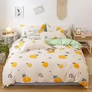 Cute Lemon Fruit Theme Duvet Cover,Green Plaid Lining Bedding Quilt Cover Modern Geometry Theme Bedding Set Queen King Size Quilt Cover Set for Kids Adult Grils,Queen(210x210cm)