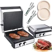 Electric Steak Grill Maker,2800W Panini Press Sandwich Maker, Temperature Adjustable Control, Griddle with Non-Stick Coated Plates, Electric Waffle Toaster for Deep Fill Toasted Sandwiches