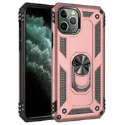 For Apple iPhone 11 Pro Max Case, Military Grade 360 Degree Rotating Metal Magnetic Ring Car Mount Holder Kickstand Shockproof Heavy Duty Cover (Rose Gold)