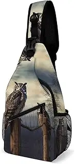 [RTSEBVN] Sling Backpack Fashion Chest Bag Creative Owl Sitting Tree Fence Printing Crossbody Backpacks for Men Women, style, 38x20cm, Full Printed Chest Bag